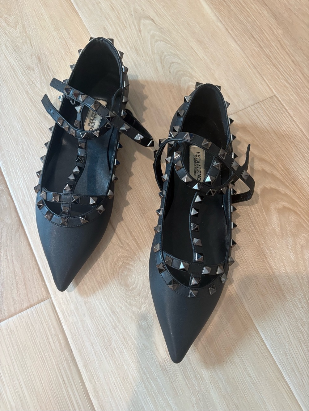 Valentino LOOK ALIKES Black Rockstud Pointed Mary Jane Flats